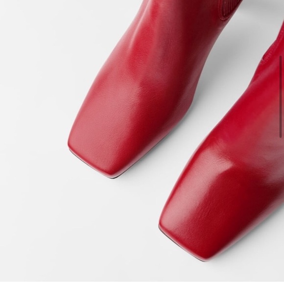 ZARA HIGH HEELED LEATHER RED ANKLE BOOTS ELASTIC SIDE NEW WITH TAGS EUR37 US 6.5 - Picture 4 of 5